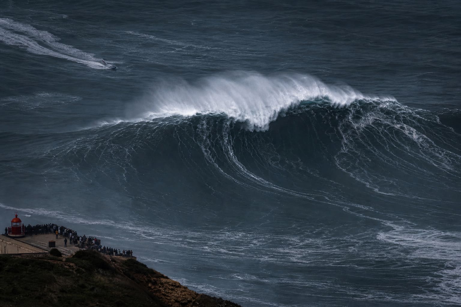 A massive big-wave swell at Nazaré, Portugal