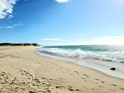 The sand spit at Foz do Arelho separating the Óbidos Lagoon from the open Atlantic