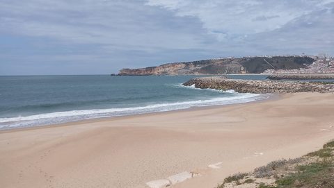 The dune-backed south beach at Nazaré, between the fishing port and the mouth of the Rio Alcoa